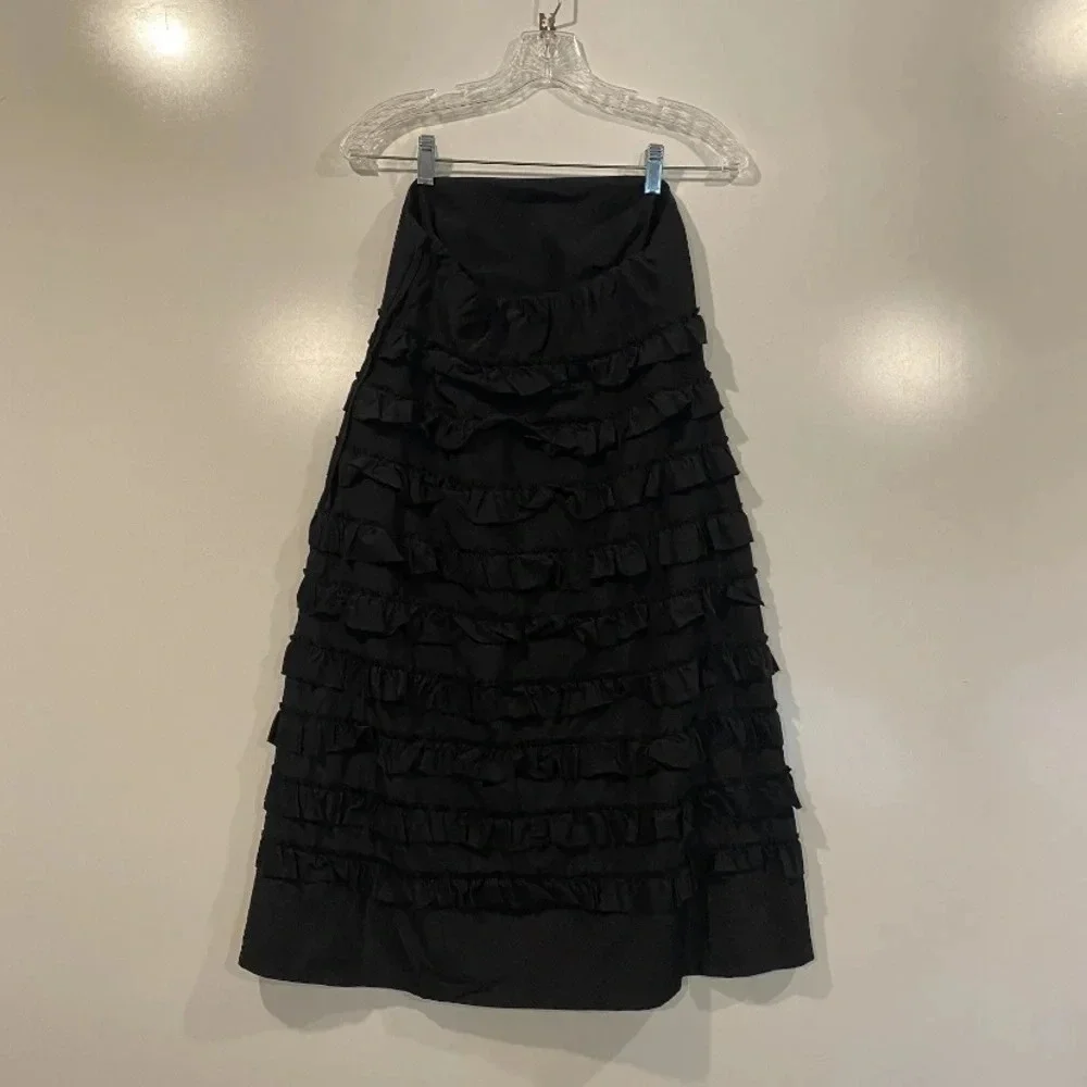 Gap Black Silk Cotton‎ Blend Tierred Ruffle Strapless Dress Womens 4 Tall